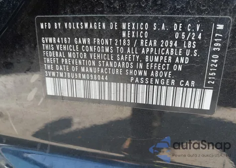 2024 Volkswagen Jetta 1.5T Se из США, поврежденный, VIN 3VW7M7BU9RM098044